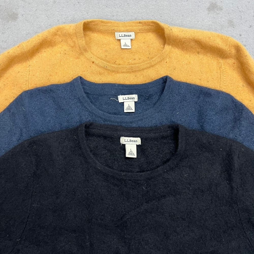 LL Bean 100% Cashmere Sweaters Womens Large Tall Black Blue Yellow Lot of 3